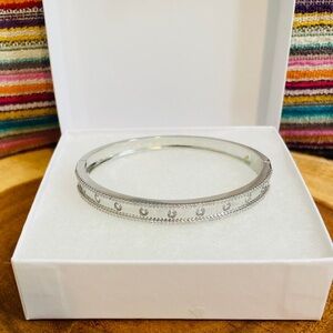 Bezel Set CZ “Love Bracelet” Hinged Bangle 18K White Gold Filled